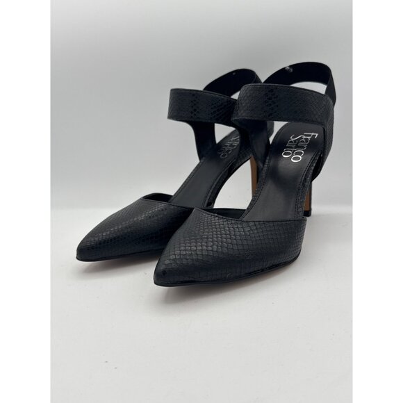 Franco Sarto Shoes - Black Franco Sarto Pointed Toe Ankle Strap High Heel Pumps Professional Textured